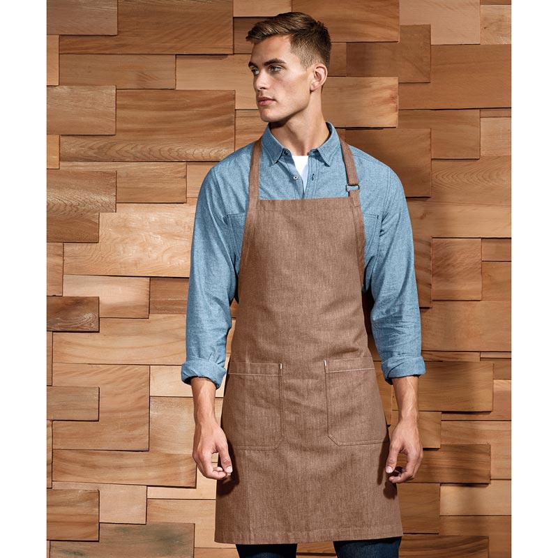 Cotton denim bib apron, organic and Fairtrade certified - Brown Denim One Size